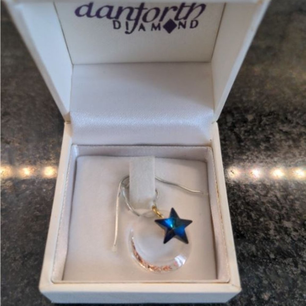 Celestial Star Moon Austrian Crystal Charm Pendant Necklace Iridescent Prismatic